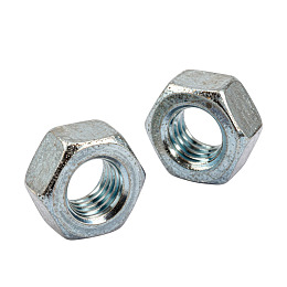 两个银色六角螺母特写