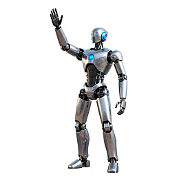 银色机器人挥手站立图片