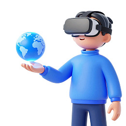 戴VR眼镜手持地球模型
