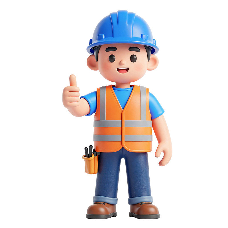 卡通建筑工人竖大拇指