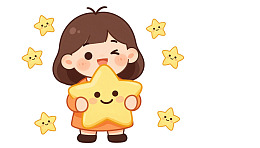 卡通女孩手捧笑脸星星