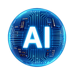 蓝色电路球体上的AI标志
