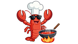 卡通龙虾戴厨师帽和墨镜
