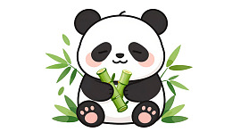 卡通熊猫抱竹子闭眼微笑
