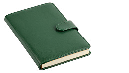绿色皮革笔记本静置于白色背景