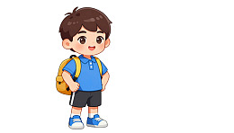 卡通男孩背着书包站立