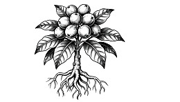 植物根茎果实黑白插画