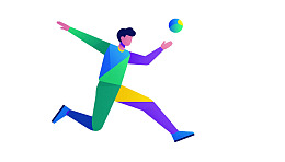 多彩几何风格踢球人物插画