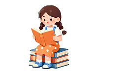 女孩坐书堆上阅读图片