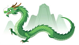 绿色龙在山峰背景中图片
