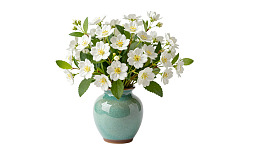 青花瓷瓶插白花绿叶图片