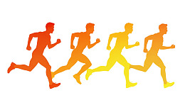 四人跑步剪影渐变色彩