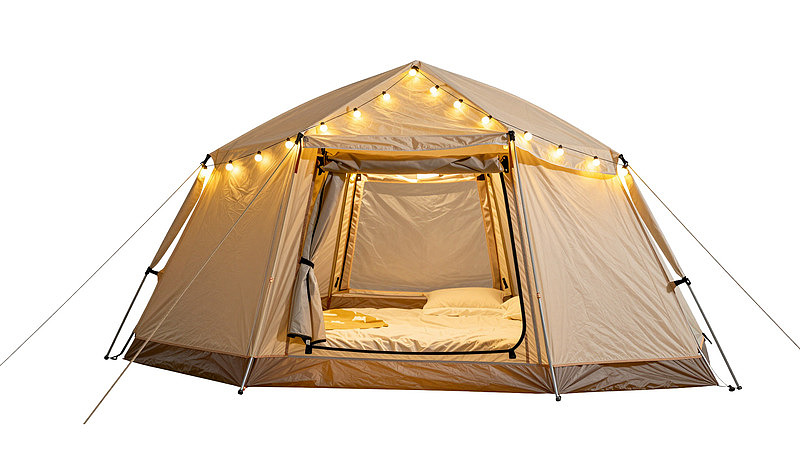 带灯饰的米色帐篷内景