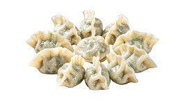 绿色馅料饺子堆叠展示