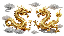两只金色神龙对峙云间