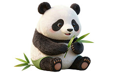 卡通熊猫手捧竹叶可爱萌态