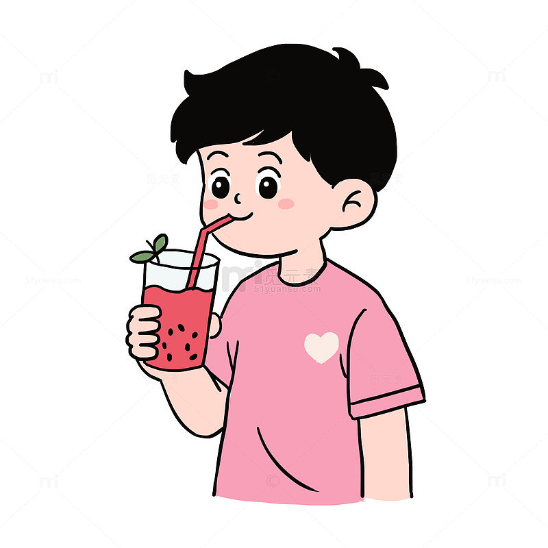 夏天男生喝西瓜汁免抠元素