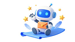 卡通机器人坐飞毯挥手