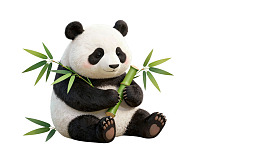 熊猫怀抱竹枝静坐图片