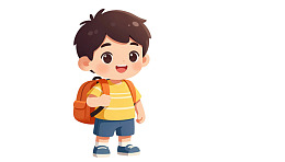卡通男孩背着书包微笑站立