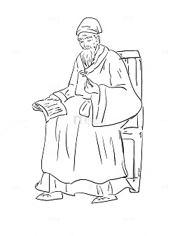 老中医线条画线稿手绘矢量图