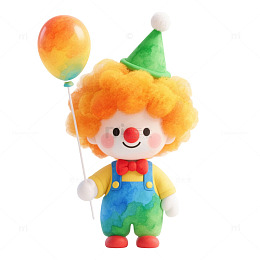 手持渐变气球小丑元素