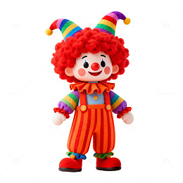 双角彩条卷发小丑元素