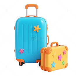 清新海星蓝黄亲子行李箱元素