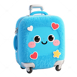 毛绒软萌蓝色卡通行李箱元素