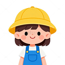 卡通小女孩黄色安全帽插画