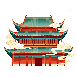 传统中式建筑矢量插画