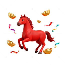 喜庆马年金币飘舞插画