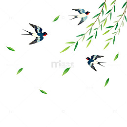 春天燕子柳叶矢量插画