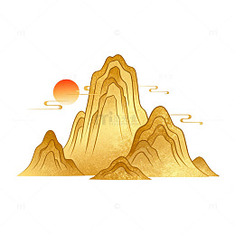 金色山水画日落风光插画