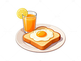 卡通早餐橙汁鸡蛋吐司