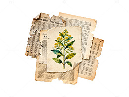 复古植物插图旧报纸拼贴
