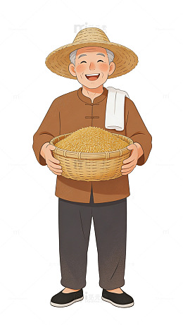 五一劳动节农民喜获丰收谷物插画