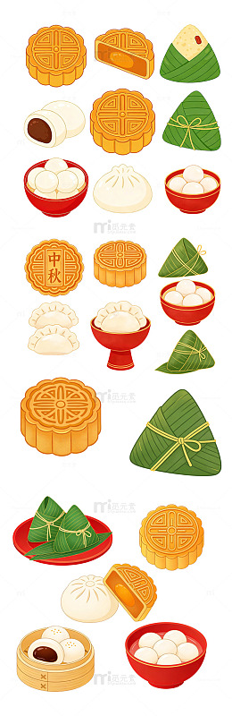 中式点心卡通扁平风传统节日元素
