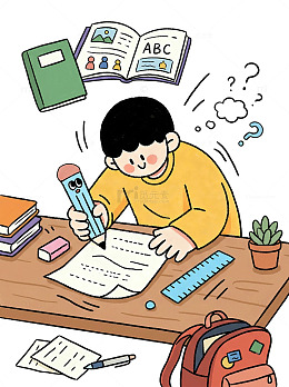 卡通学习场景作业插图学生