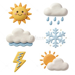 天气图标卡通扁平风立体
