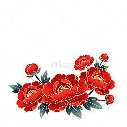 中国风红色牡丹图案插画设计素材