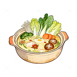 手绘砂锅蔬菜汤美食插画