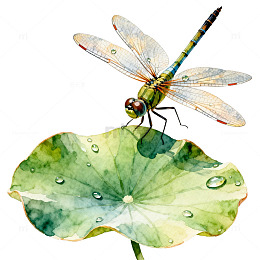 蜻蜓荷叶水彩画