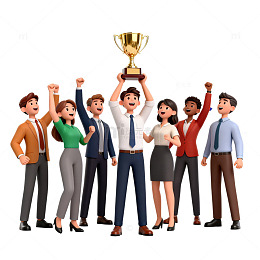 卡通风格团队胜利庆祝场景