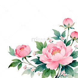 水彩粉色牡丹花卉装饰图案