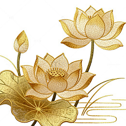金色刺绣荷花图案