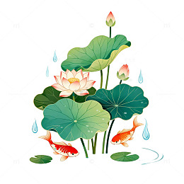 中国风荷花锦鲤插画素材