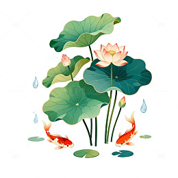卡通荷花锦鲤插画