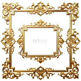 金色古典花纹相框装饰设计素材