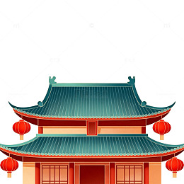 传统中国风古建筑矢量插画素材